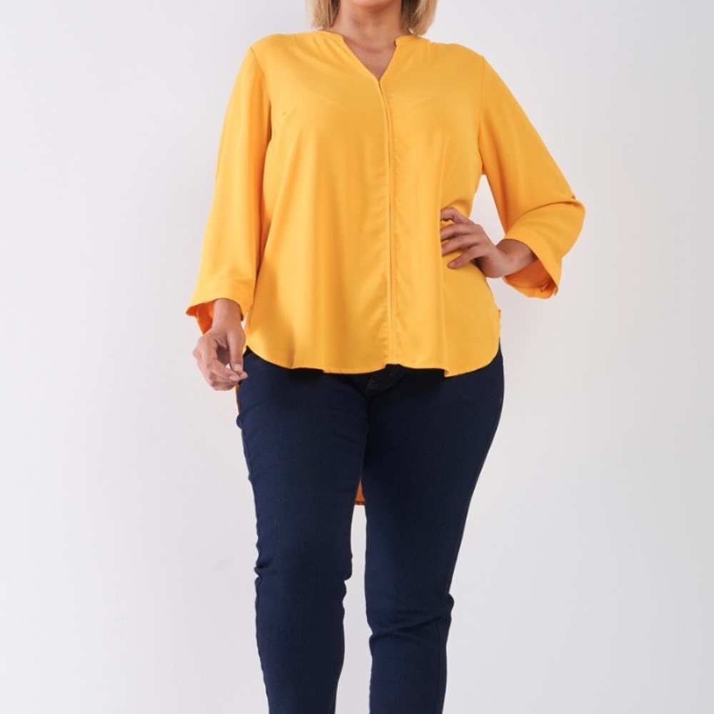 Yellow Pleated back detail top Plus Size